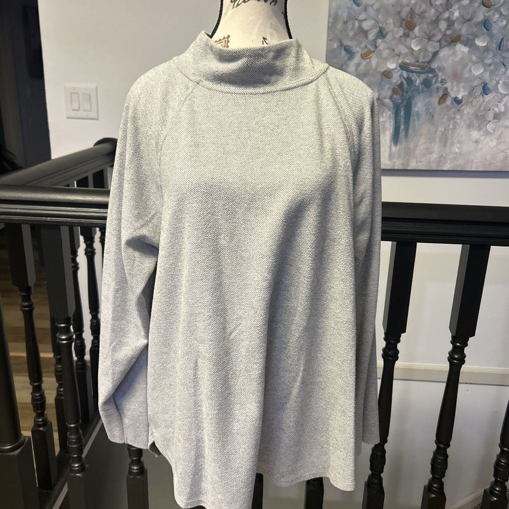 Ava Viv Womens Sweatshirt 2X Pullover Gray Lightweight Activewear Mocked